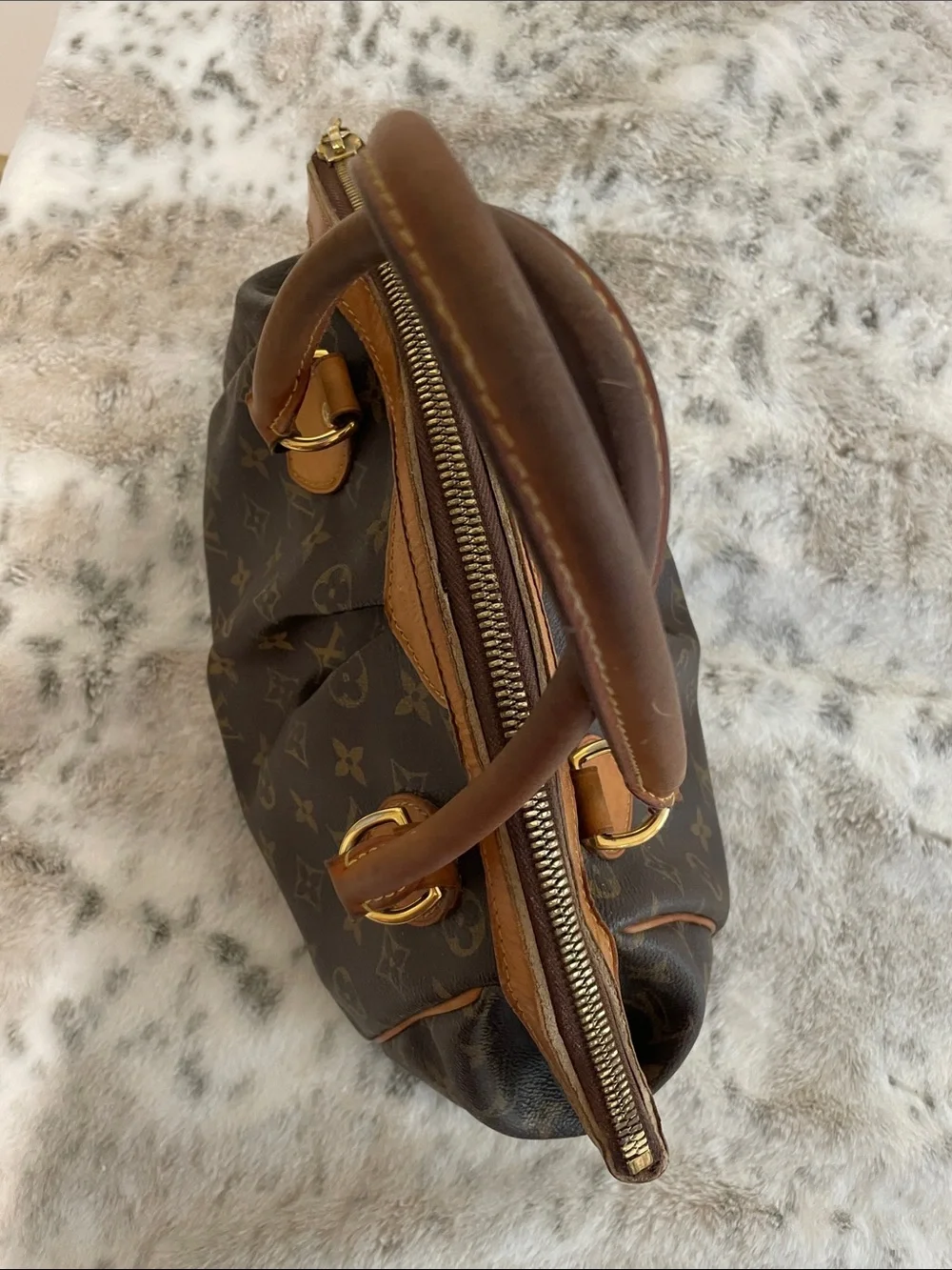 Louis Vuitton Tivoli PM Brown Monogram Canvas Satchel with Natural Leather Trim